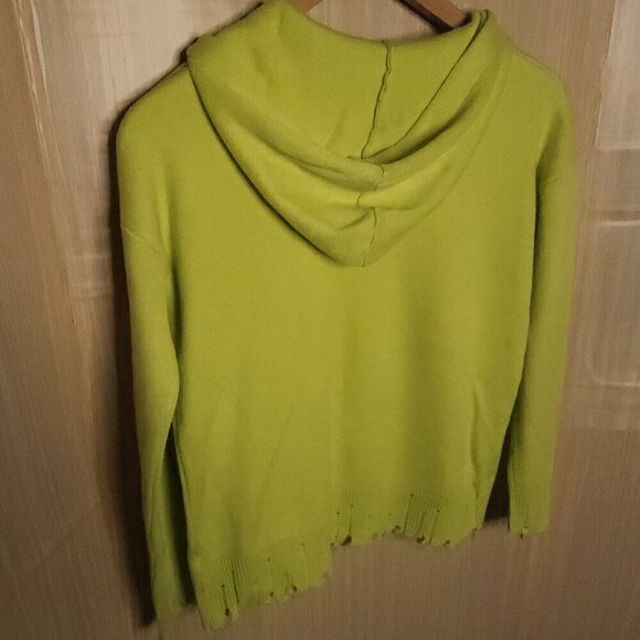 Fate Neon Green Yellow Distressed Hem Wool Blend Hooded Sweater XS - Picture 3 of 6